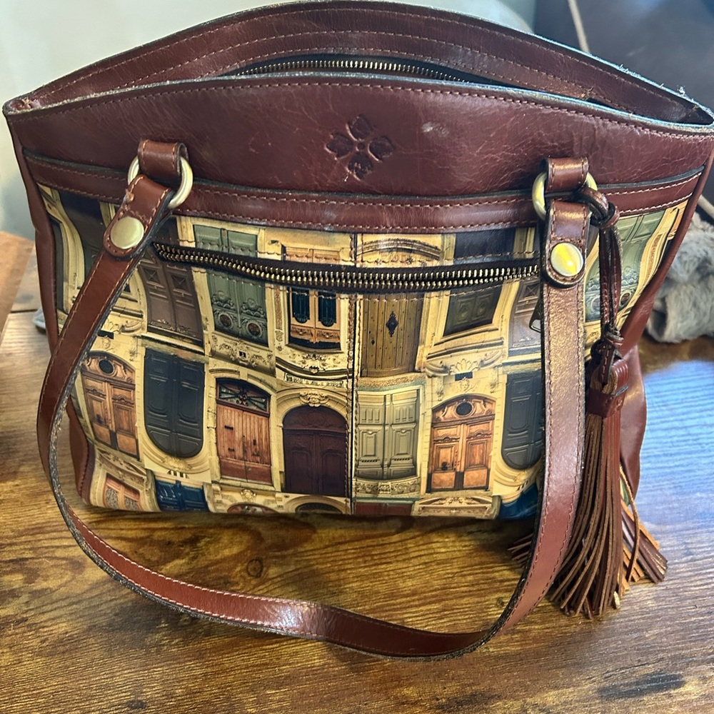 Patricia Nash Brown Shoulder Bag with Artistic Panel
